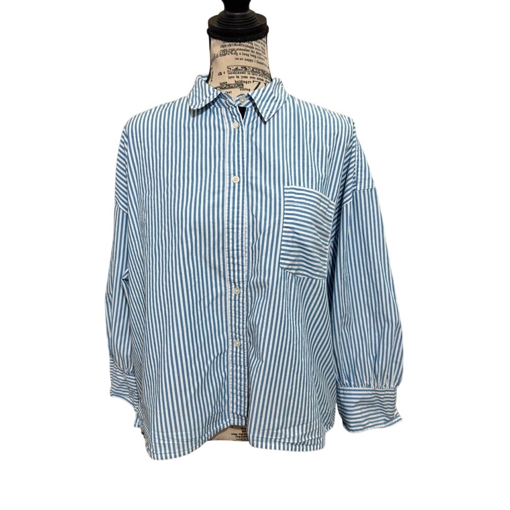J. Crew Light Blue and White Striped Casual Shirt